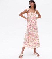 New Look Pink Daisy Strappy Midi Smock Dress